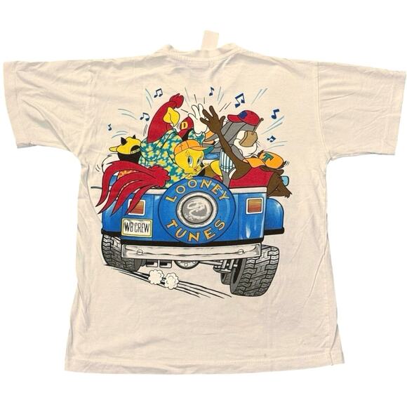 Vintage 90s Looney Tunes Characters in Jeep Movie World Australia 1997 Shirt Med - Picture 2 of 8